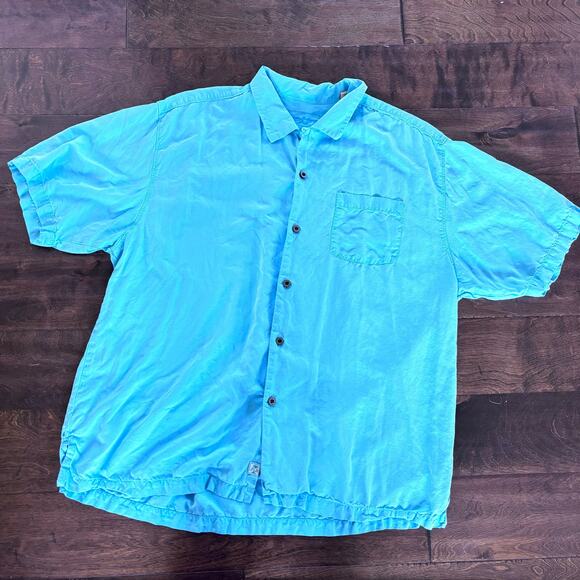 Tommy Bahama Men's XL Light Blue Hawaiian Button Down Shirt 100% Silk - Picture 1 of 11